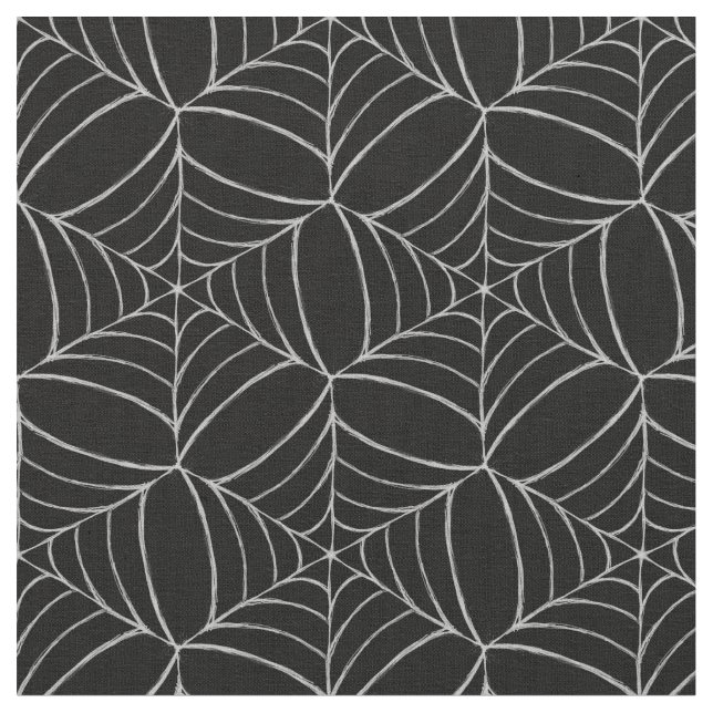 Cobwebs On Black Fun Creepy Frightening Halloween Fabric (Close Up)
