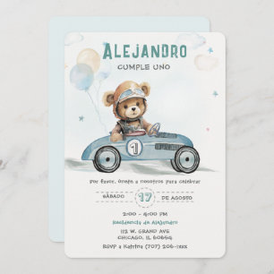 Coche de Carreras Osito Bebé Primer Cumpleaños Invitation