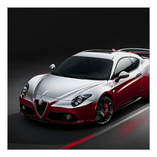 Coche deportivo en colour rojo y plata poster