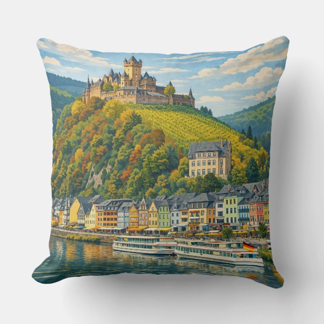 Cochem Germany Vintage Travel Art Cushion (Front)