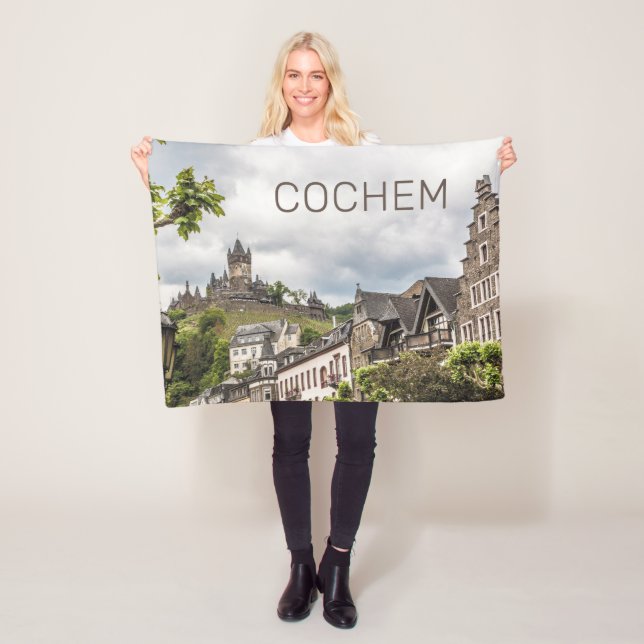 Cochem Moselle Panorama Germany Souvenir Fleece Blanket (In Situ)