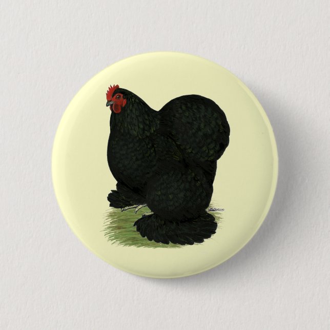 Cochin:  Black Hen 6 Cm Round Badge (Front)
