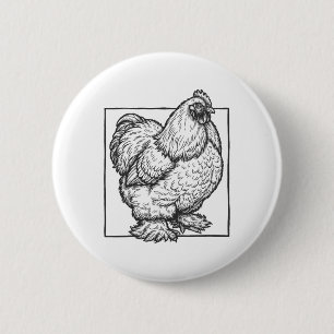 Cochin Chicken Portrait - Vintage Fluffy Farm Bird 6 Cm Round Badge