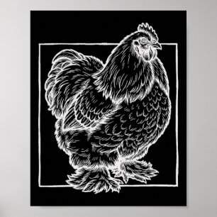 Cochin Chicken Portrait - Vintage Fluffy Farm Bird Poster