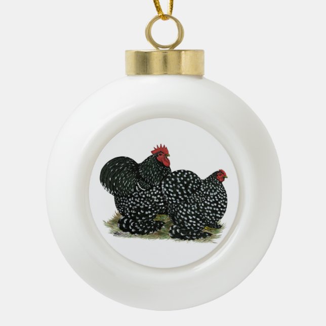 Cochin Mottled Chickens Ceramic Ball Christmas Ornament (Front)
