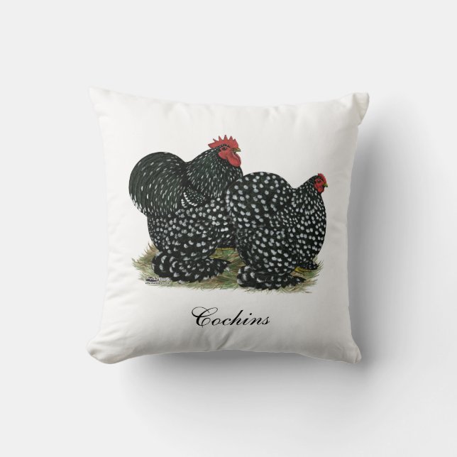 Cochin Mottled Chickens Cushion (Front)