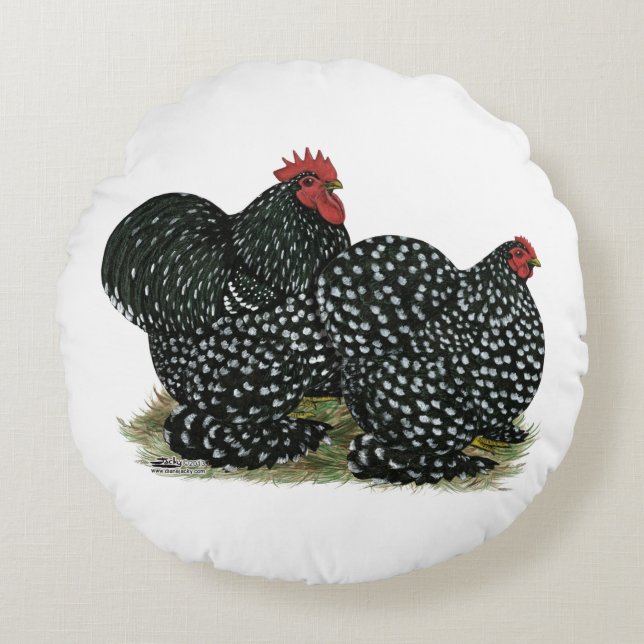 Cochin Mottled Chickens Round Cushion (Front)