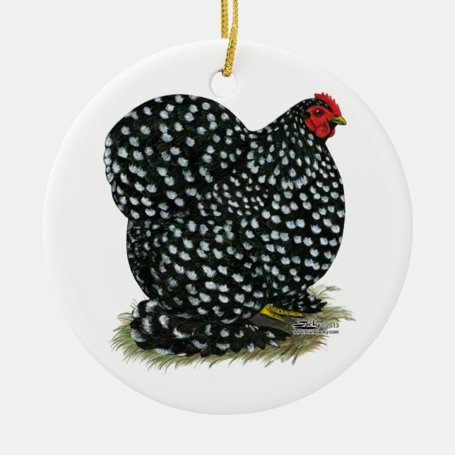 Cochin Mottled Hen Ceramic Tree Decoration (Front)