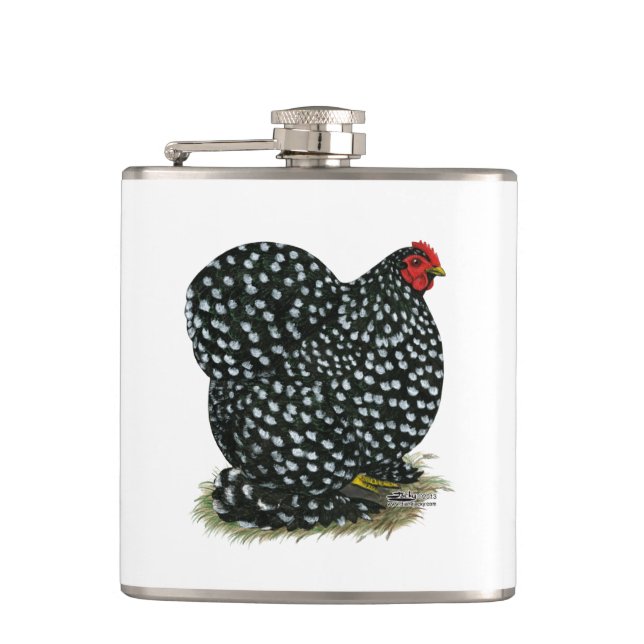 Cochin Mottled Hen Hip Flask (Front)