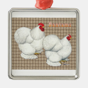 Cochin:  White Bantams Metal Ornament