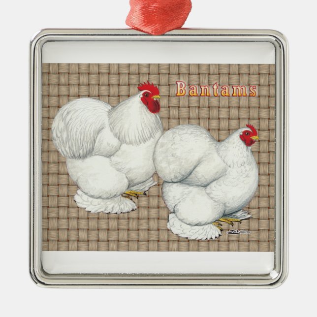 Cochin:  White Bantams Metal Ornament (Front)