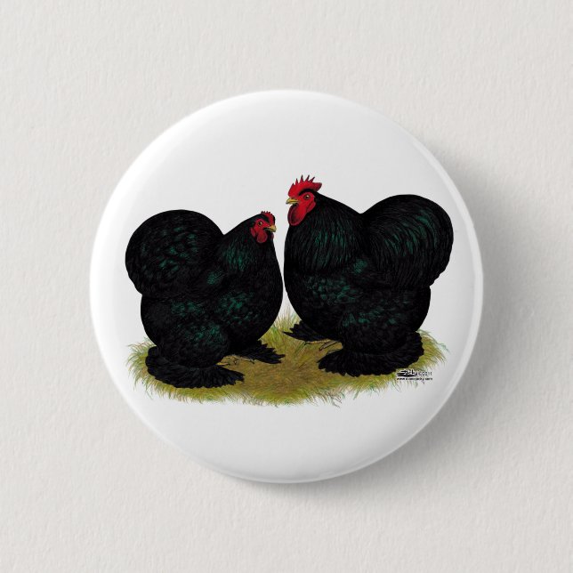 Cochins Black Bantam Pair 6 Cm Round Badge (Front)