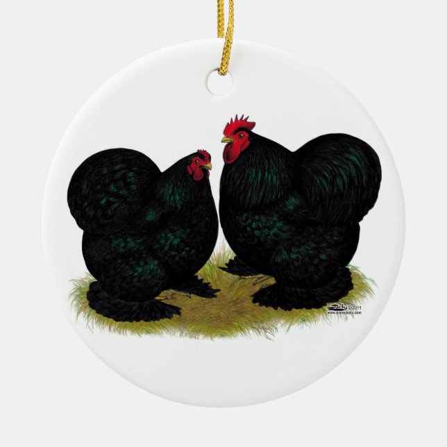 Cochins Black Bantam Pair Ceramic Tree Decoration (Front)