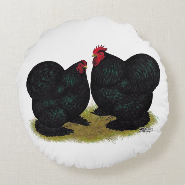Cochins Black Bantam Pair Round Cushion (Back)