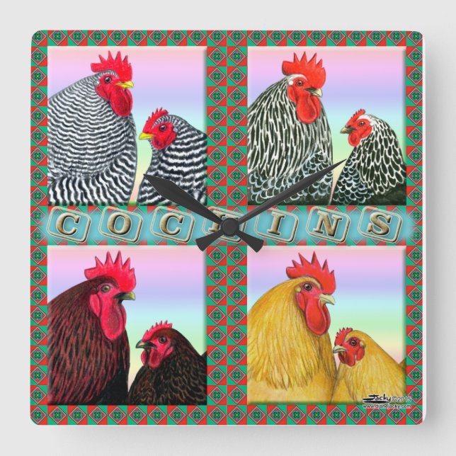 Cochins Four Colours Square Wall Clock (Front)