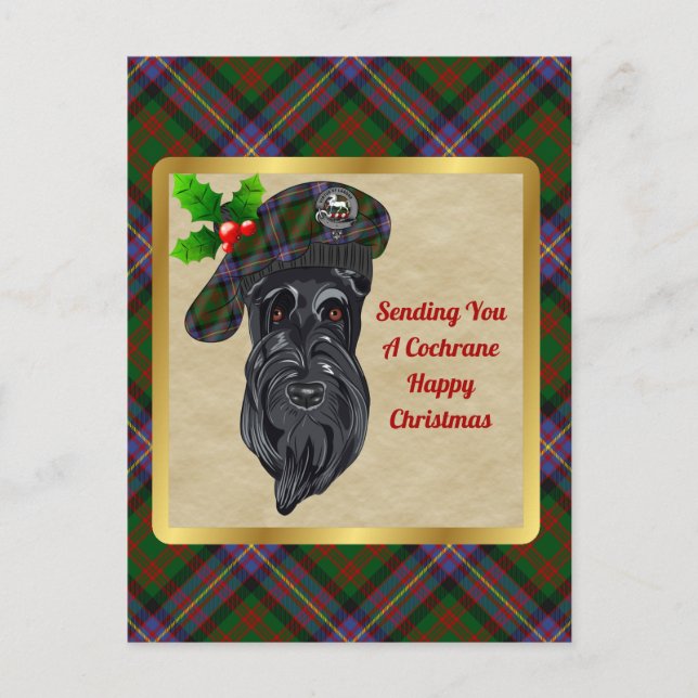 Cochrane Clan Badge & Tartan Christmas Postcard (Front)