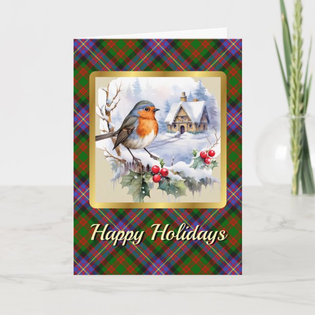 Cochrane Tartan w/Robin Personalised Xmas Card (Front)