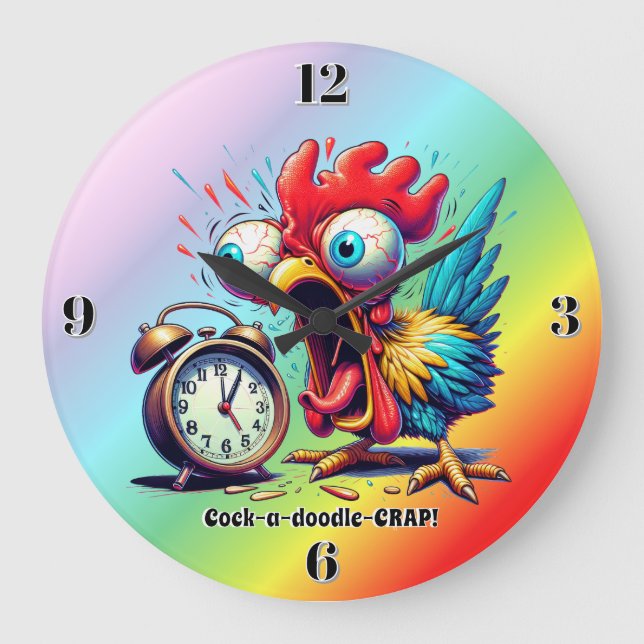 Cock-a-doodle-CRAP! Large Clock (Front)