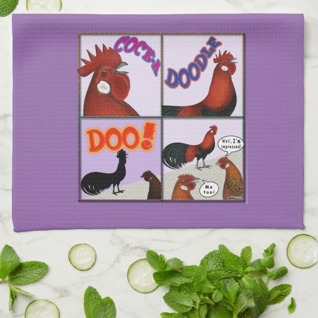 Cock-A-Doodle-Doo! Tea Towel (Folded)