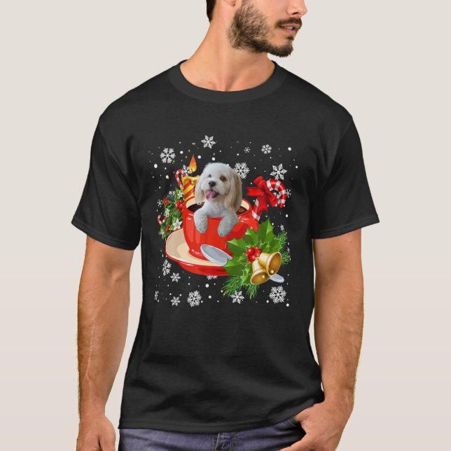 Cockapoo And Coffee Christmas Snow Lights Pyjamas  T-Shirt (Front)