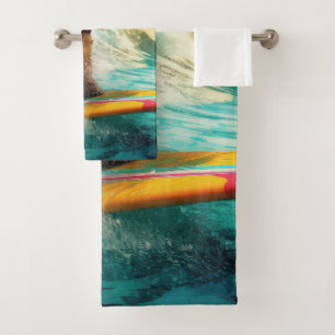 Cockapoo Beach Surfing Painting  Bath Towel Set