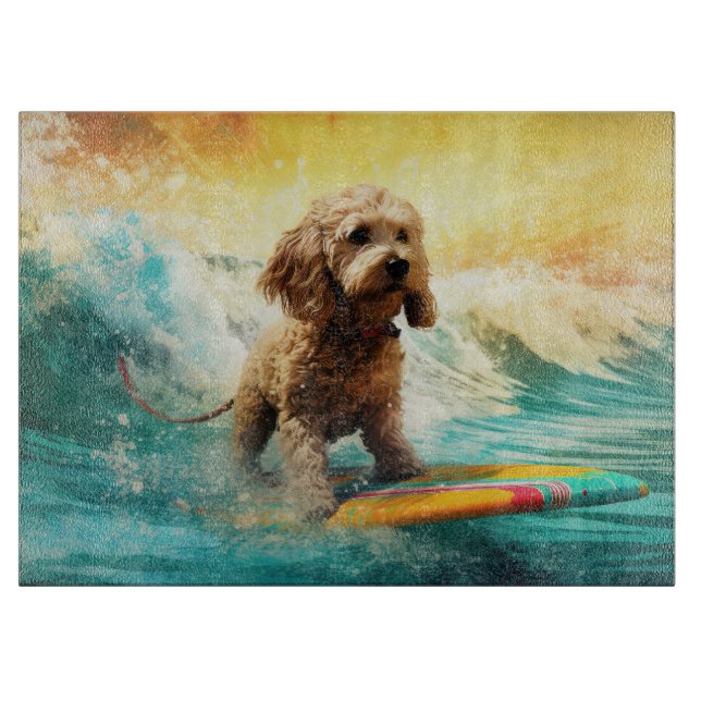 Cockapoo Beach Surfing Painting  Cutting Board (Front)