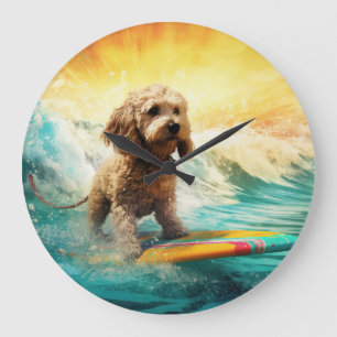 Cockapoo Beach Surfing Painting  Large Clock
