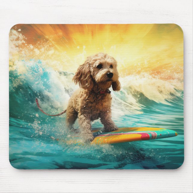 Cockapoo Beach Surfing Painting  Mouse Pad (Front)