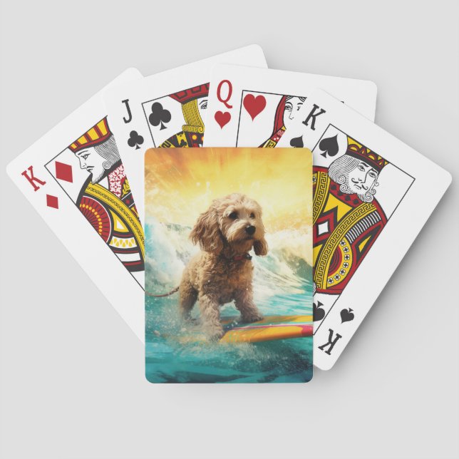 Cockapoo Beach Surfing Painting  Playing Cards (Back)