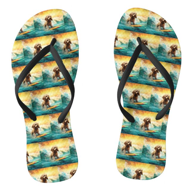 Cockapoo Beach Surfing Painting  Thongs (Footbed)