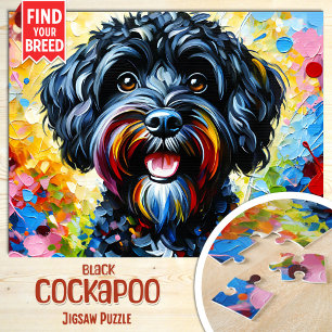 Cockapoo Black Dog Portrait Acrylic Art Print Dog Jigsaw Puzzle