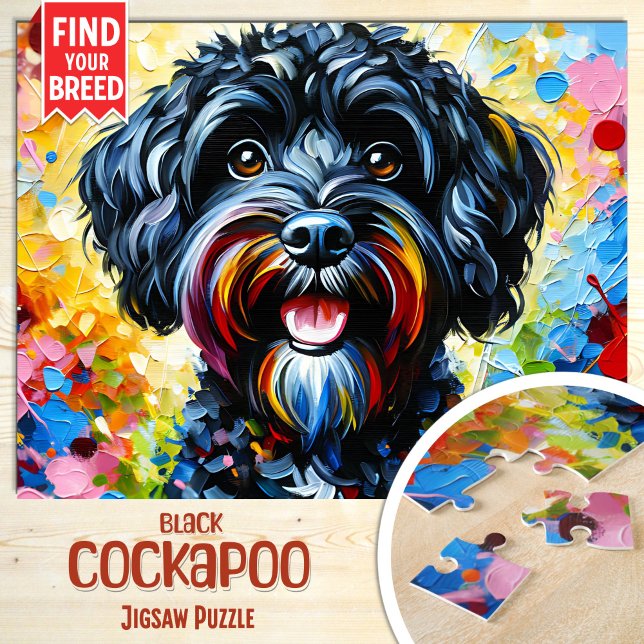 Cockapoo Black Dog Portrait Acrylic Art Print Dog  Jigsaw Puzzle (Creator Uploaded)