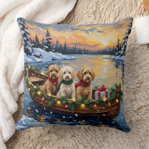 Cockapoo Christmas Boat Holiday Cushion