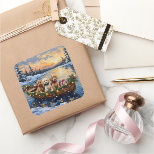 Cockapoo Christmas Boat Holiday Square Sticker