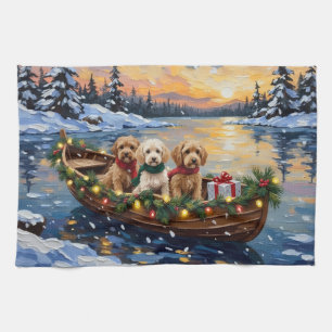 Cockapoo Christmas Boat Holiday Tea Towel