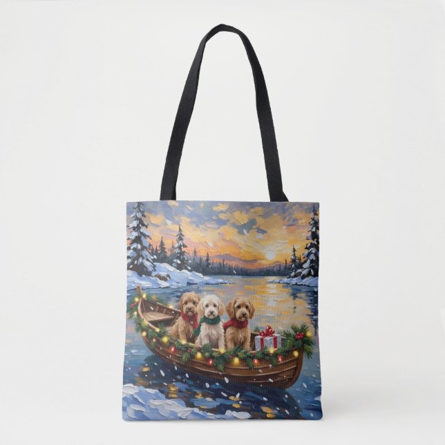 Cockapoo Christmas Boat Holiday Tote Bag (Front)