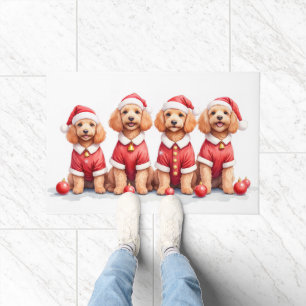 Cockapoo Christmas Dress Santa Hat Doormat