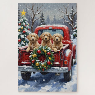 Cockapoo Christmas Red Truck Holiday Jigsaw Puzzle