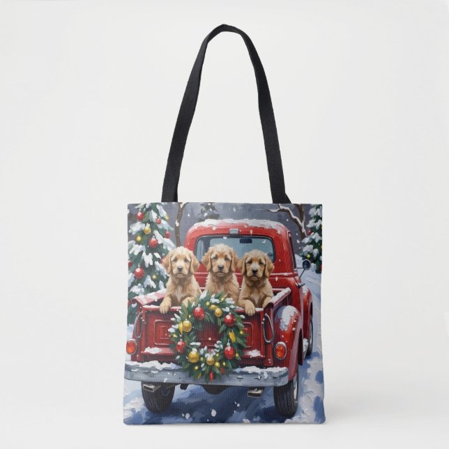 Cockapoo Christmas Red Truck Holiday Tote Bag (Front)