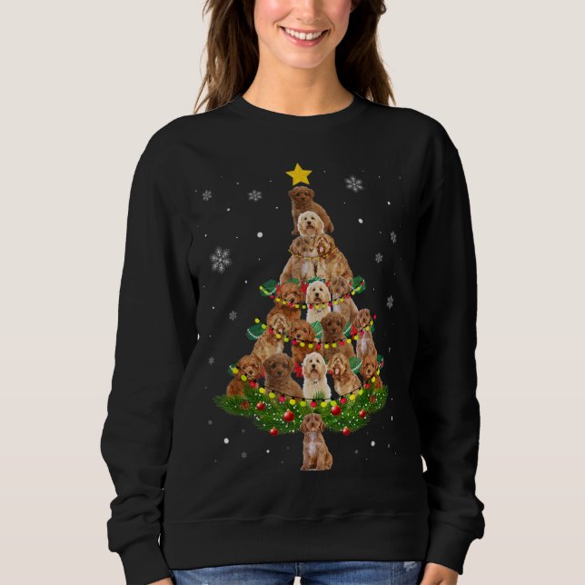 Cockapoo Christmas Tree Cockapoo Santa Hat Lights  Sweatshirt (Front)