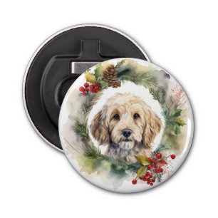 Cockapoo Christmas Wreath Festive Pup  Bottle Opener