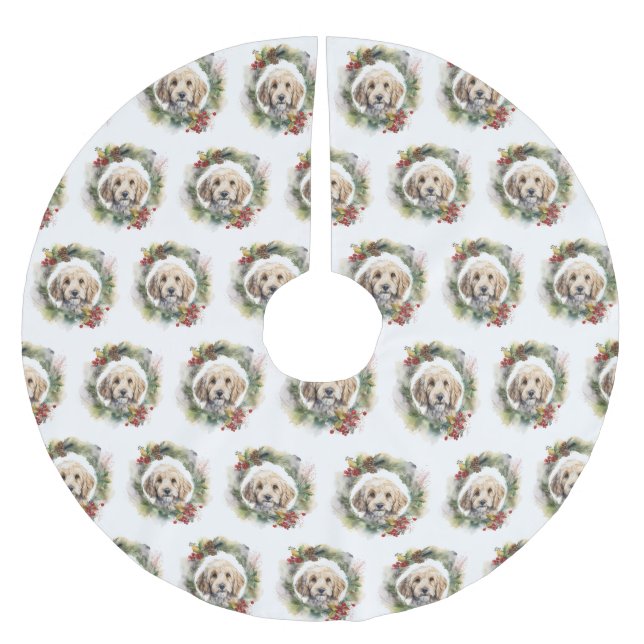 Cockapoo Christmas Wreath Festive Pup  Brushed Polyester Tree Skirt (Front)