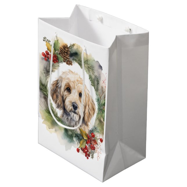 Cockapoo Christmas Wreath Festive Pup  Medium Gift Bag (Front Angled)