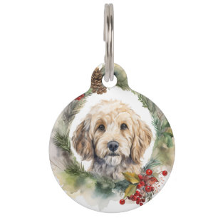 Cockapoo Christmas Wreath Festive Pup  Pet Tag