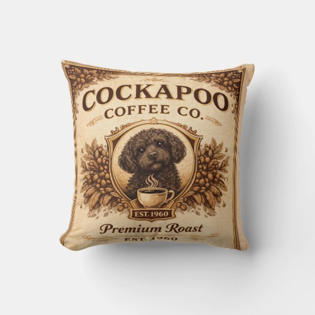 Cockapoo Coffee Co Pillow | Dog Lover Cushion Gift (Front)