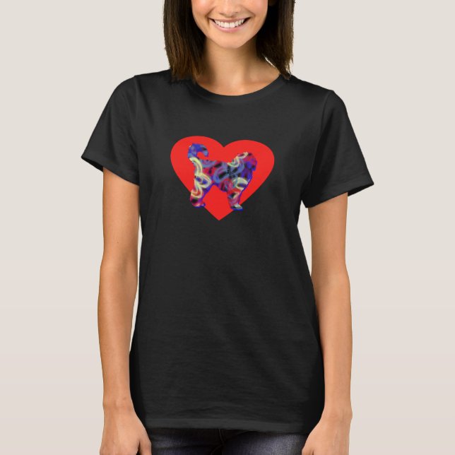 Cockapoo Cut Pet Silhouette Dog Red Heart T-Shirt (Front)