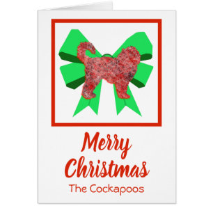 Cockapoo Cute Christmas Dog & Green Bow Card