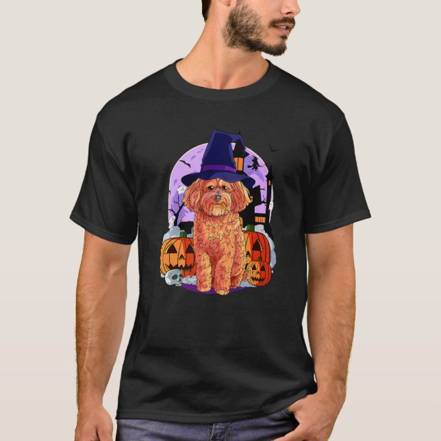 Cockapoo Cute Dog Halloween Witch Pumpkin T-Shirt (Front)