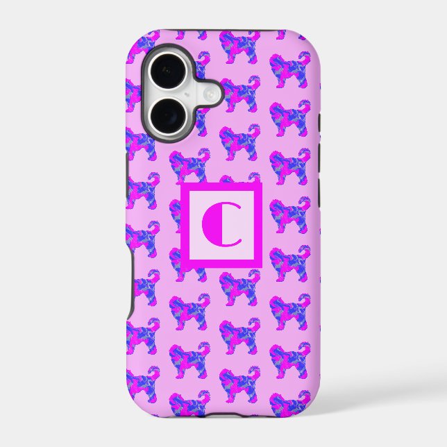 Cockapoo Cute Dog Pink Blue Silhouette Monogram (Back)