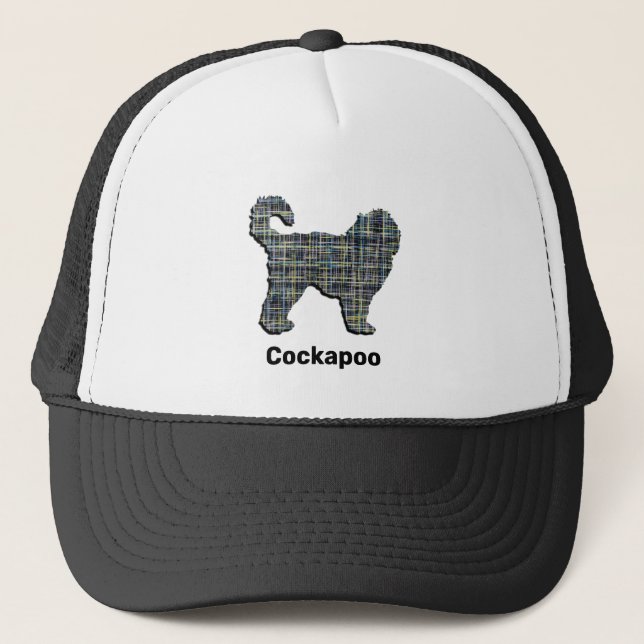 Cockapoo Cute Dog Silhouette Grid Custom Trucker Hat (Front)